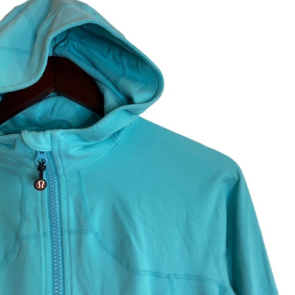 Lululemon Blue White Black Track Jacket Hood Ponytail Hole Thumbholes Pockets 8 - Picture 6 of 15